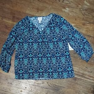 10 For $10 M&M St. John's Bay Blue and Teal Patterned Blouse